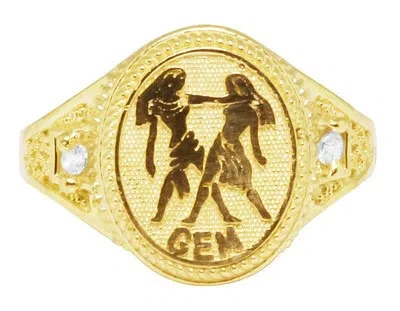 Pre-owned Jewelry Unlimited Mens Real 10k Yellow Gold Gemini Twins Sign Zodiac Astrology Designer Pinky Ring