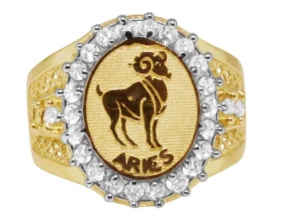 Pre-owned Jewelry Unlimited Mens Real 10k Yellow Gold Lab Diamond Aries Ram Lucky Zodiac Designer Pinky Ring