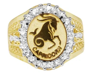 Pre-owned Jewelry Unlimited Mens Real 10k Yellow Gold Lab Diamond Capricorn Horse Zodiac Designer Pinky Ring