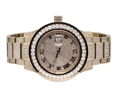 Pre-owned Jewelry Unlimited Mens Rose Gold Plated Steel  45mm Simulated Diamond Watch