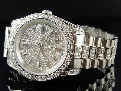 Pre-owned Jewelry Unlimited Mens 18k White Gold Steel Simulated Diamond Presidential Watch 41mm Pr-02