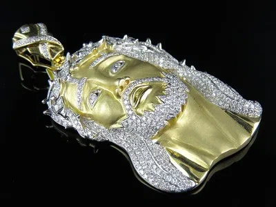Pre-owned Jewelry Unlimited Mens Yellow Gold Jesus Face Piece Genuine Diamond 2.5 Inch Pendant Charm 6.0ct.