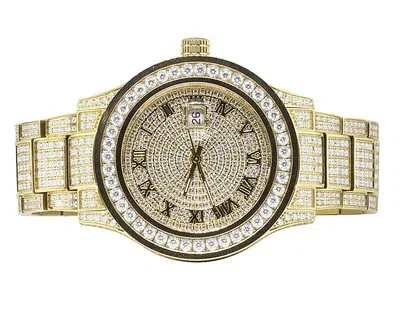 Pre-owned Jewelry Unlimited Mens Yellow Gold Plated Steel  45mm Simulated Diamond Watch