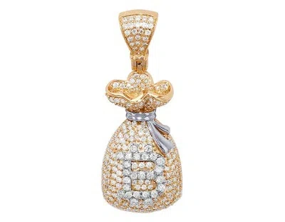 Pre-owned Jewelry Unlimited Money Bag Bitcoin 1.3ct Real Diamond Pendant 14k Yellow-white Gold 1.4"