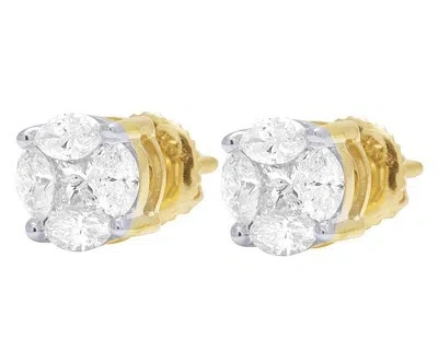 Pre-owned Jewelry Unlimited Quintet Solitaire Marquise Studs Earrings 1 1/2 Ct Real Diamond 14k Yellow G... In G-h