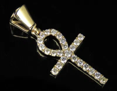 Pre-owned Jewelry Unlimited Real 10k Yellow Gold Genuine Diamond Ankh Cross Pendant Charm 0.7 Ct 1.25"