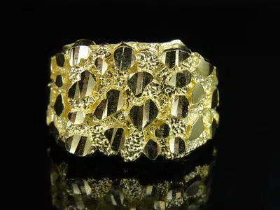 Pre-owned Jewelry Unlimited Real Men's 10k Yellow Gold Nugget Style Large Custom Designer Fancy Ring