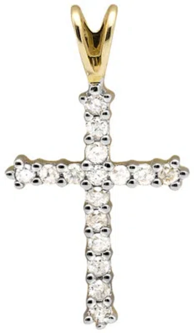 Pre-owned Jewelry Unlimited Solid 10k Yellow Gold Cross One Row Genuine Diamond 1 Inch Pendant Charm 0.25ct.