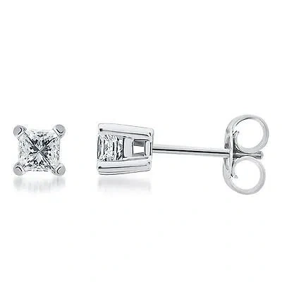 Pre-owned Jewelry Unlimited Solid 14k White Gold Princess Diamond Solitaire Studs Earrings 1/2 Ct In H-i