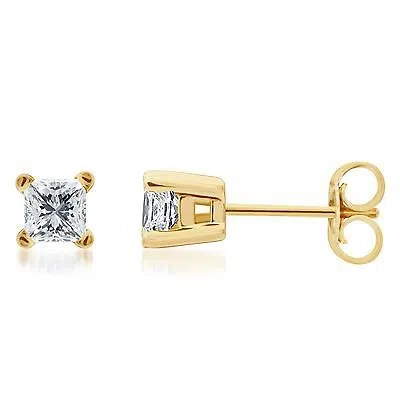 Pre-owned Jewelry Unlimited Solid 14k Yellow Gold Princess Diamond Solitaire Studs Earrings 1/2 Ct