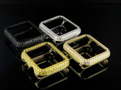 Pre-owned Jewelry Unlimited Stainless Steel Apple I-watch Created Diamond 42mm Watch Bezel Case Cover In White