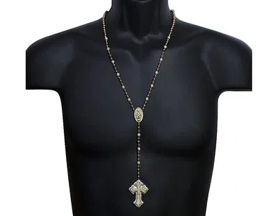 Pre-owned Jewelry Unlimited Two Tone Rose /white Gold 9 1/2 Ct Real Diamond Rosary With Gothic Cross