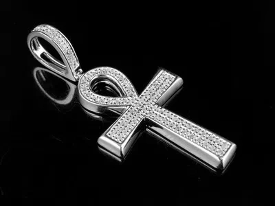 Pre-owned Jewelry Unlimited Unisex 10k White Gold Pave Genuine Diamond Ankh Cross Pendant Charm 1/5 Ct 1.4" In H-i