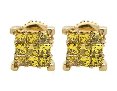 Pre-owned Jewelry Unlimited Unisex 10k Yellow Gold 4 Prong Cube Princess Canary Diamond Earrings 1.0ct 8mm