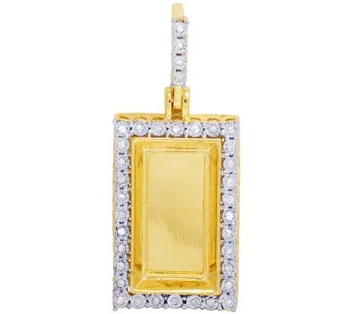Pre-owned Jewelry Unlimited Unisex 10k Yellow Gold Real Diamond Custom Engrave Photo Bar Pendant 1/4 Ct 1.4" In H-i