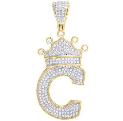 Pre-owned Jewelry Unlimited Unisex 10k Yellow Gold Real Diamond Tilted Crown Initial "c" Pendant 3/5 Ct 1.8" In H-i
