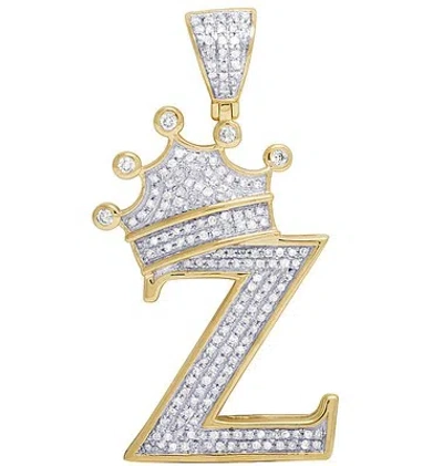 Pre-owned Jewelry Unlimited Unisex 10k Yellow Gold Real Diamond Tilted Crown Initial "z" Pendant 3/5 Ct 1.6" In H-i