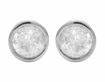 Pre-owned Jewelry Unlimited Unisex 14k White Gold Round Genuine Diamond Solitaire Bezel Stud Earring 0.50ct