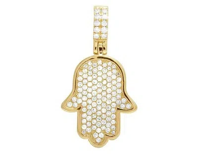 Pre-owned Jewelry Unlimited Unisex 14k Yellow Gold Genuine Diamond Hamsa Hand Charm Pendant 9/10 Ct 1.3"