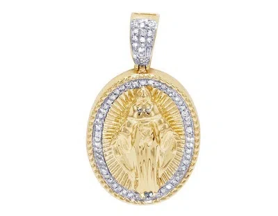 Pre-owned Jewelry Unlimited Unisex Oval Mother Mary/jesus 1/5 Ct Real Diamond Pendant 14k Yellow Gold 2"