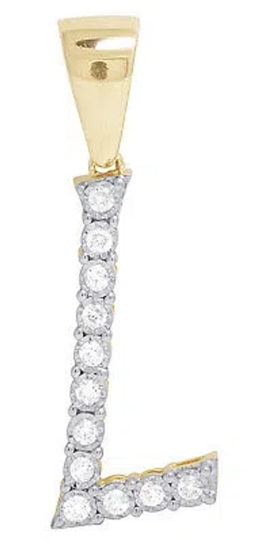 Pre-owned Jewelry Unlimited Unisex Real 10k Yellow Gold Genuine Diamond Letter L Initial Pendant 1/4 Ct 1.2" In H-i