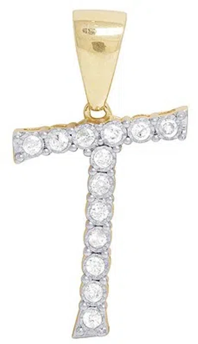 Pre-owned Jewelry Unlimited Unisex Real 10k Yellow Gold Genuine Diamond Letter T Initial Pendant 1/3 Ct 1.2" In H-i