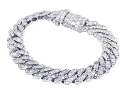 Pre-owned Jewelry Unlimited Vvs Baguette Glass Cuban 14.3ct Real Diamond Bracelet 10k White Gold 14mm 8" In G-h