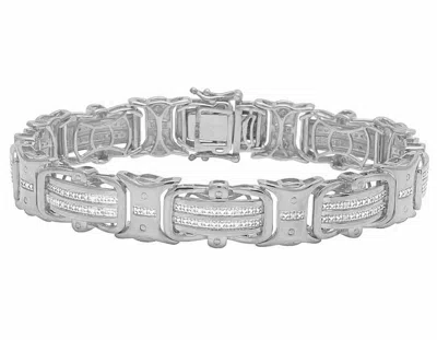 Pre-owned Jewelry Unlimited White Gold Finish Real Diamond Designer Men's Pave Bracelet .50 Ct 9" 12mm In White/colorless