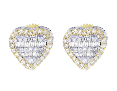 Pre-owned Jewelry Unlimited Yellow Gold Heart Baguette Real Diamond Stud Earrings 9mm 0.75 Ct In H-i