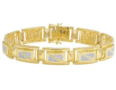 Pre-owned Jewelry Unlimited Yellow Gold Plated Genuine Diamond Designer Men's Custom Bracelet 1 1/5 Ct 8.5"