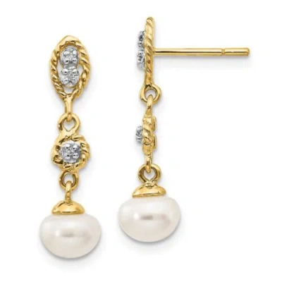 Pre-owned Jewelry Women's Dangle Earrings 14k And Rhodium 6-7mm Semi-round Fwc, 1.9 Gram In White