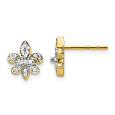Pre-owned Jewelry Women's Earrings 14k Yellow Gold Diamond Fleur De Lis Post Button, 10 Mm In White