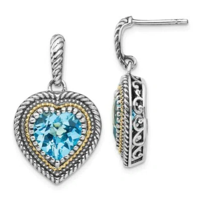 Pre-owned Jewelry Women's Earrings Sterling Silver With 14k Topaz Heart Dangle Post In White