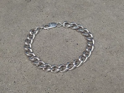 Pre-owned Jewelry X Sterling Silver Cuban Bracelet 7.5" Chain Link Curb 7mm In Silver