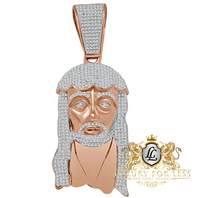 Pre-owned Jewelrypot 10k Rose Gold On Sterling Silver Jesus Face Pendent Charm Big 2.75'' With Cz