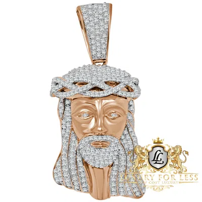 Pre-owned Jewelrypot 10k Rose Gold Over Sterling Silver Jesus Face Diamond Pendent Charm Big Xl 2.8''