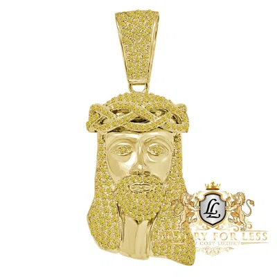 Pre-owned Jewelrypot Canary Gold Genuine Sterling Silver Jesus Face Charm Holy Pendent Xl 3''