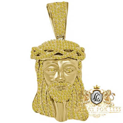 Pre-owned Jewelrypot Canary Gold Real Sterling Silver Jesus Face Pendent Charm Big Xl 2.8''