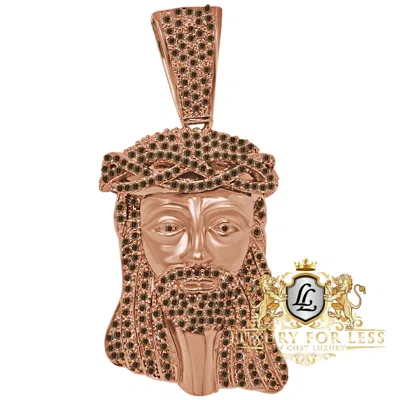 Pre-owned Jewelrypot Mens Real Silver Brown Chocolate Jesus Face Pendent Charm Big Xl 2.8''