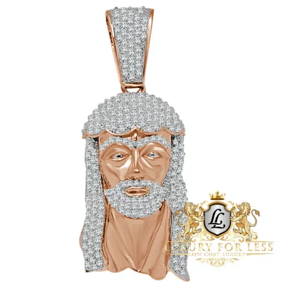 Pre-owned Jewelrypot Mens Rose Gold On Sterling Silver Jesus Face Pendent Charm Xl 2.80''