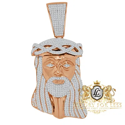 Pre-owned Jewelrypot Xl 2.85'' Real Rose Gold Sterling Silver Jesus Face Piece Pendent Charm