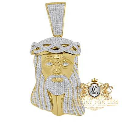 Pre-owned Jewelrypot Xl 2.85'' Real Sterling Silver Yellow Gold Finish Jesus Face Pendant Charm