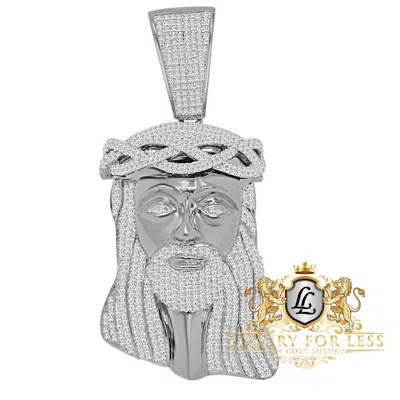 Pre-owned Jewelrypot Xl 2.85'' Real White Gold Over Sterling Silver Jesus Face Pendent Charm