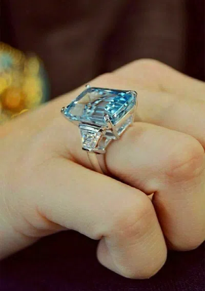 Pre-owned Jewelryprime 14k White Gold Finish 4ct Emerald Cut Blue Aquamarine Solitaire Engagement Ring