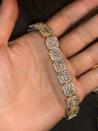 Pre-owned Jewelryprime Men's Baguette Tennis Link Chain Bracelet 14k Yellow Gold Over Round Cut Diamond