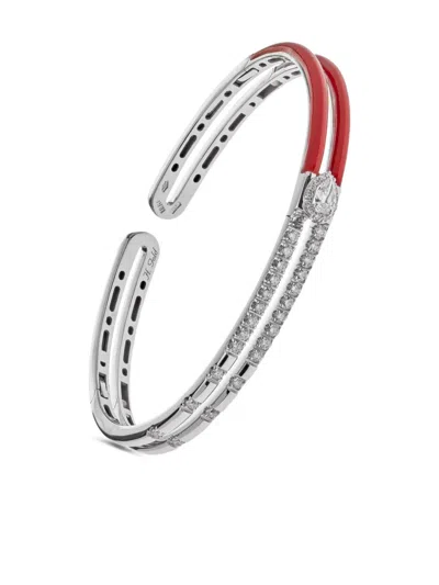 Jewels Aficionado 18k White Gold Diamond And Enamel Double Bracelet In Multi