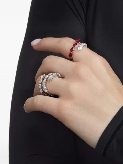 Jewels Aficionado 18k White Gold Diamond Ruby Bypass Ring In Metallic