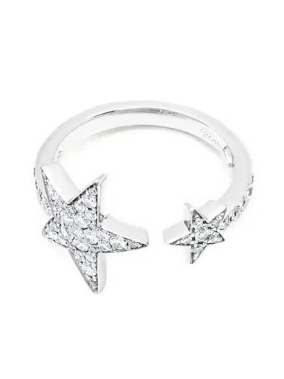 Jewels Aficionado 18k White Gold Diamond Star Ring In Silver
