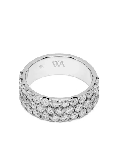Jewels Aficionado 18k White Gold Diamond Three-row Ring In Silver