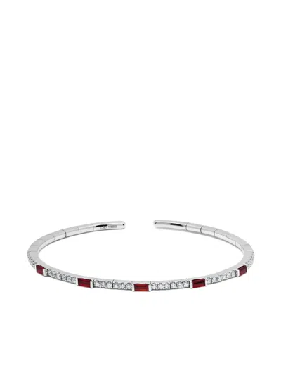 Jewels Aficionado 18k White Gold Ruby Diamond Cuff In Metallic